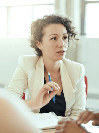 Female lawyer meeting with clients